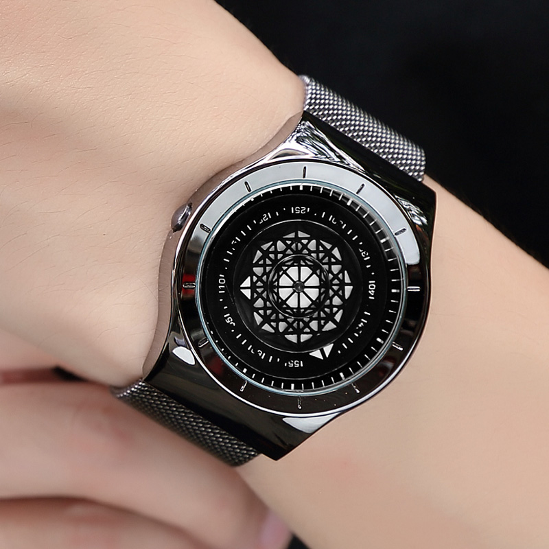 Stainless Mesh Band - Geek-男性用ミニマリスト腕時計,クォーツウォッチ,レザーウォッチ,メッシュブレスレット,時計