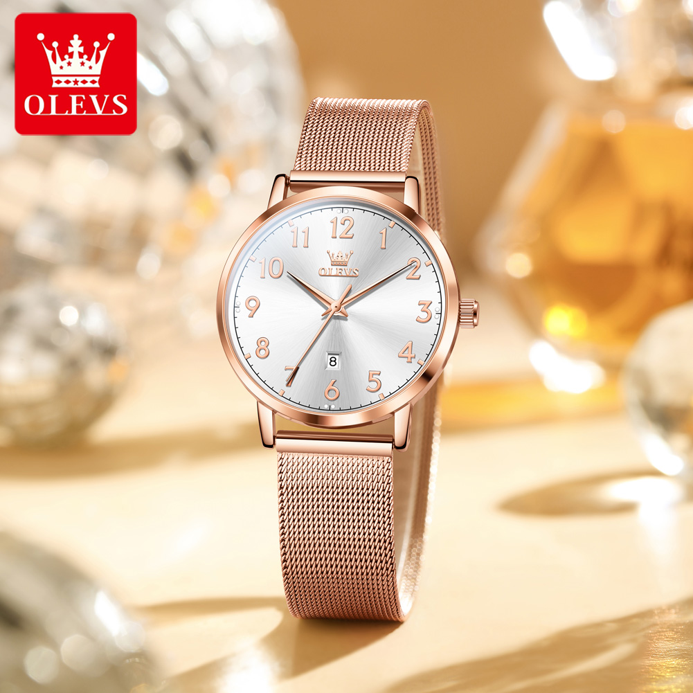 OLEVS 5653 女性の腕時計エレガントなオリジナルクォ - Stainless Mesh Band のレビューと価格