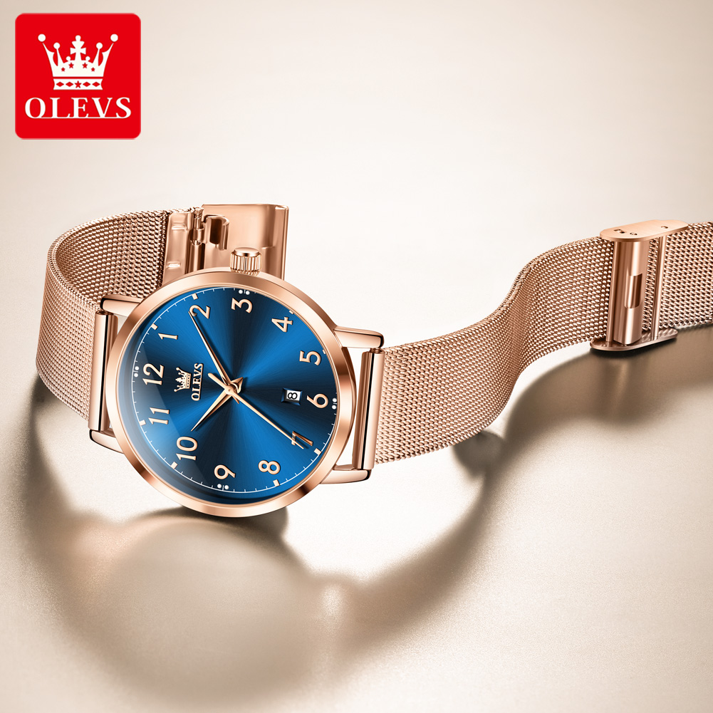 OLEVS 5653 女性の腕時計エレガントなオリジナルクォ - Stainless Mesh Band のレビューと価格