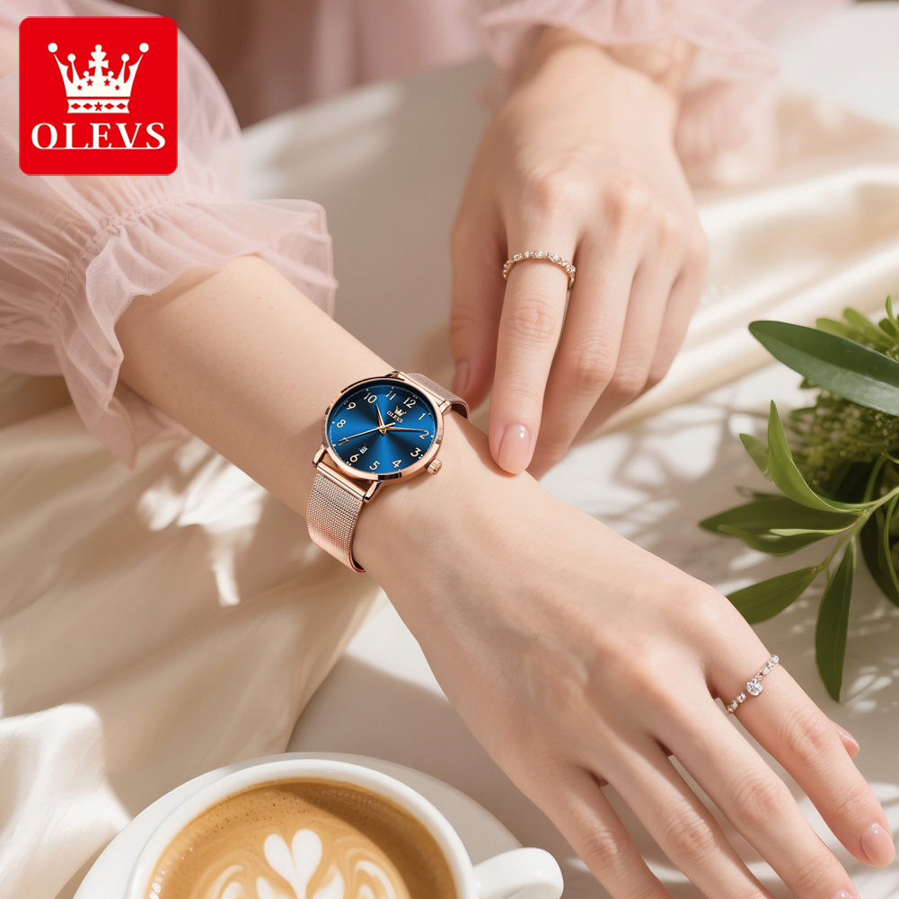OLEVS 5653 女性の腕時計エレガントなオリジナルクォ - Stainless Mesh Band のレビューと価格