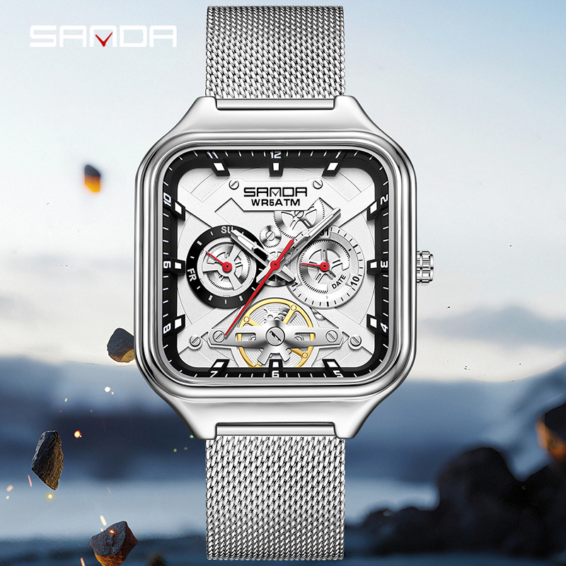 SANDA 9085 メンズ腕時計 reloj hombre - Stainless Mesh Band のレビューと価格
